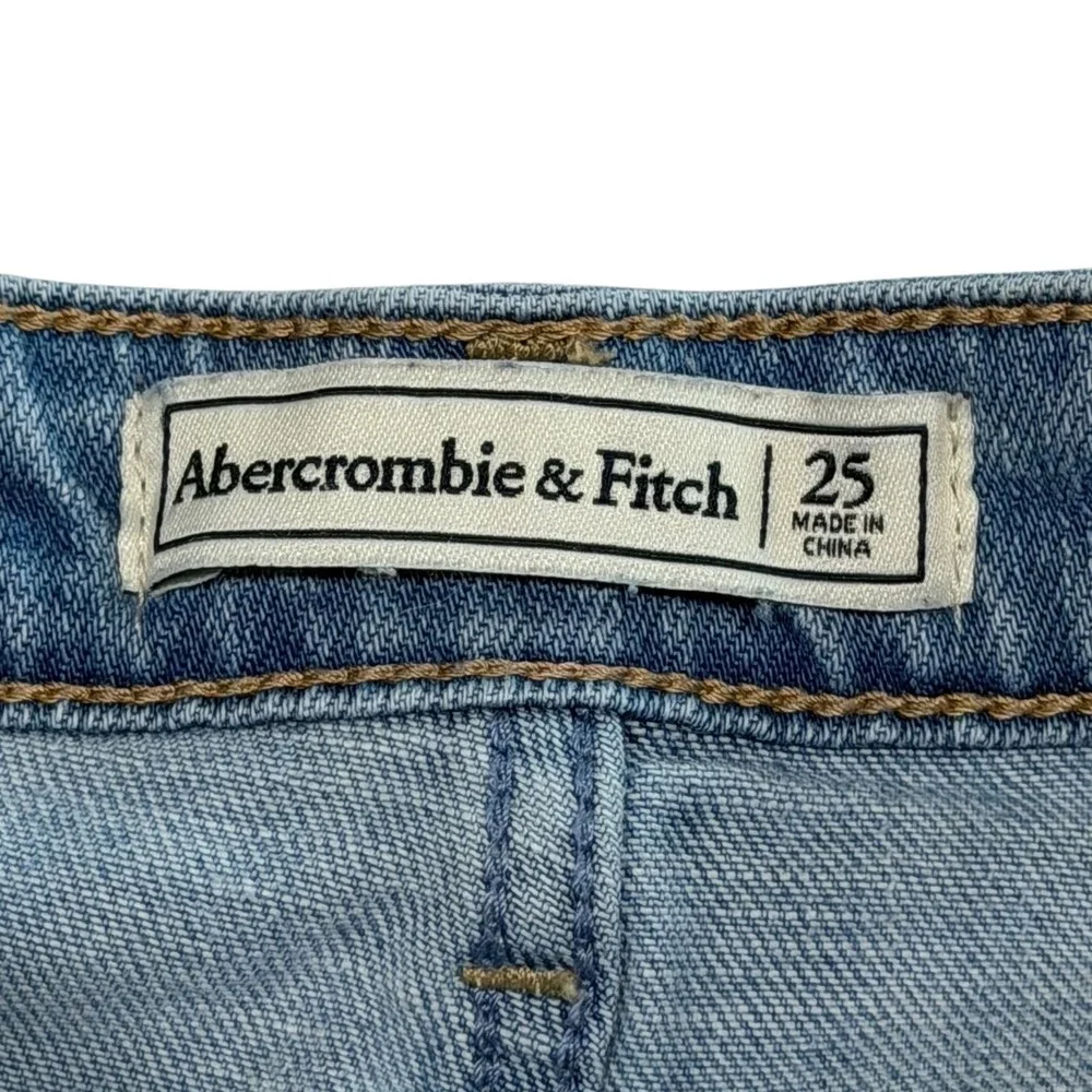 Abercrombie & Fitch Womens Medium Wash Denim Mini Skirt Raw Hem High Low Size 25